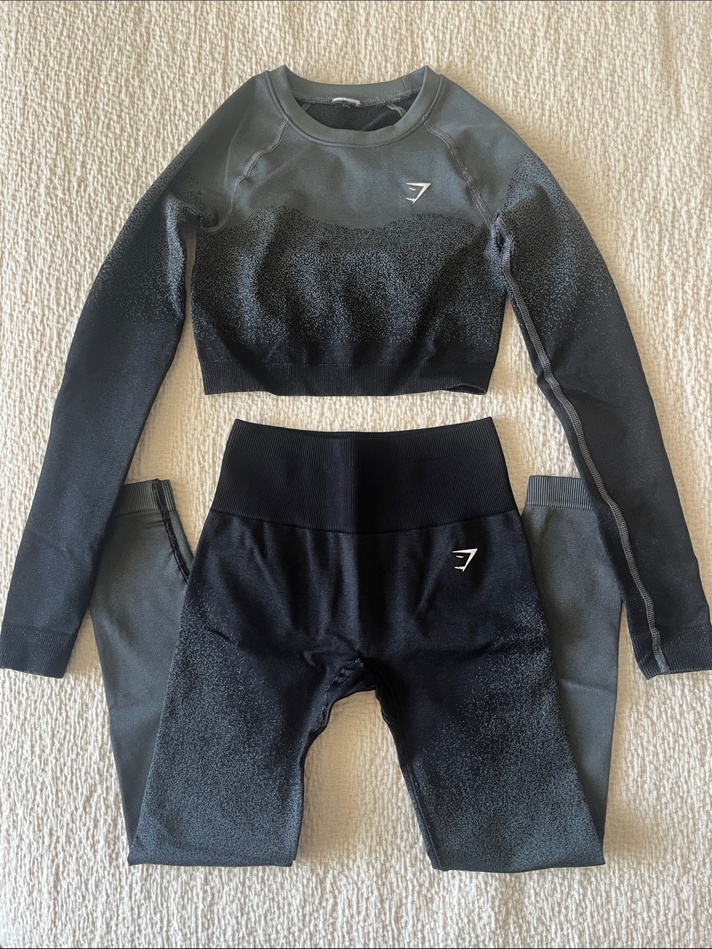 Gymshark Women’s Black and Gray Seamless High-Waist Leggings and Crop Top Set